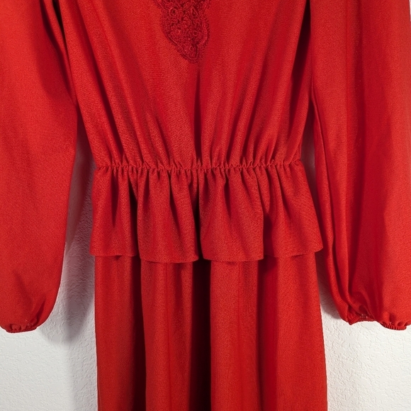 Vintage Retro JCPenney Red 80s Fashion Glam Dress Lace Ruffle Waist Skirt Size 6 - Picture 3 of 12